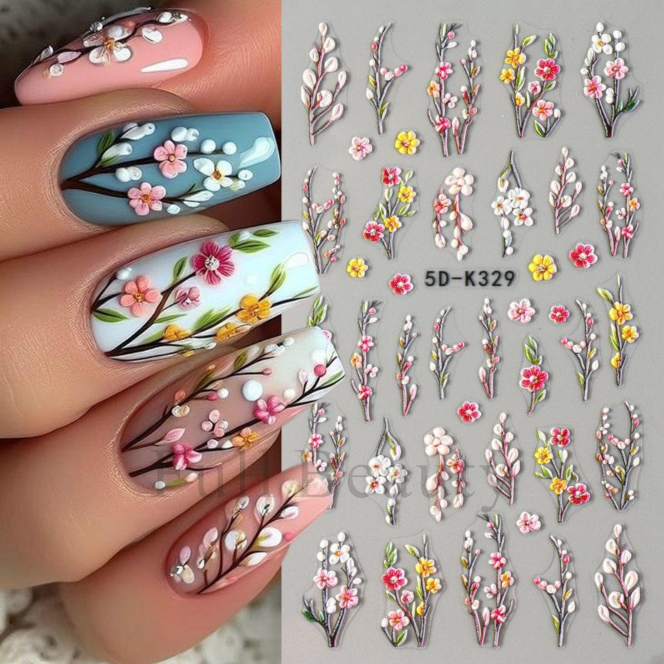 Nail Art Sticker, Relief 5D Three-Dimensional Flower Flower Butterfly Adhesive Sticker Nail Art Sticker