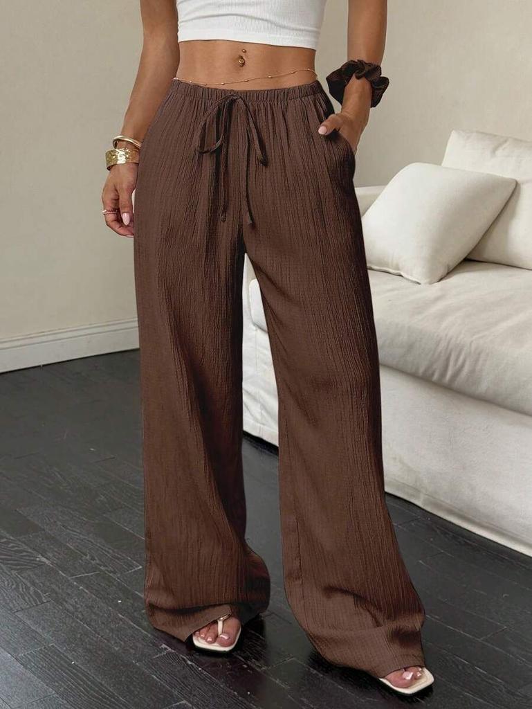 Pantaloni Larghi a Vita Media da Donna Pantaloni a Vestibilità Ampia Casual con Coulisse Intrecciati Estivi Lunghi per l'Uso Quotidiano