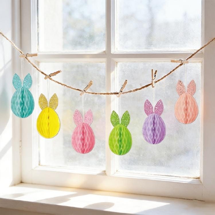 6Pcs Easter Party Decoration Set With Hanging Rabbit Fashion Spring Party Decors For Family Gathering School Event