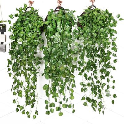 1pcs Artificial Plant Vines Wall Hanging Rattan Leaves Branches Home Decor Plastic Fake Silk Leaf Plant Ivy Outdoor Garden Wedding Decoration