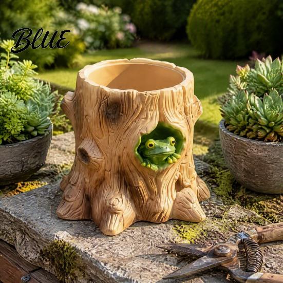 Forest Style Desk Decor Frog Tree Storage Tube, 3D Printed Realistic Stump Container, Biodegradable Pla Organizer Functional Pen Holder for