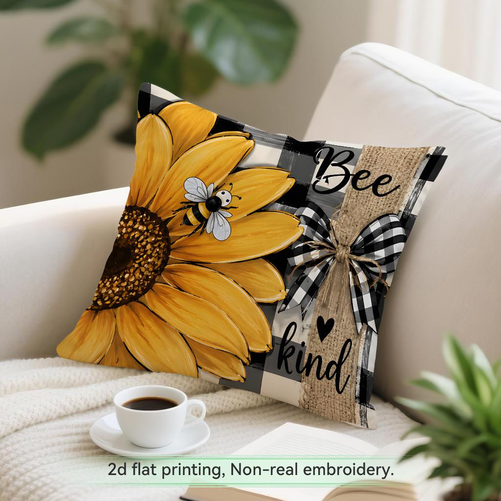 1pcs Sunflower Bee Pastoral Cushions Pillowcase Polyester Cushion Cover Throw Pillow Pillowcover Home Car Sofa Decor