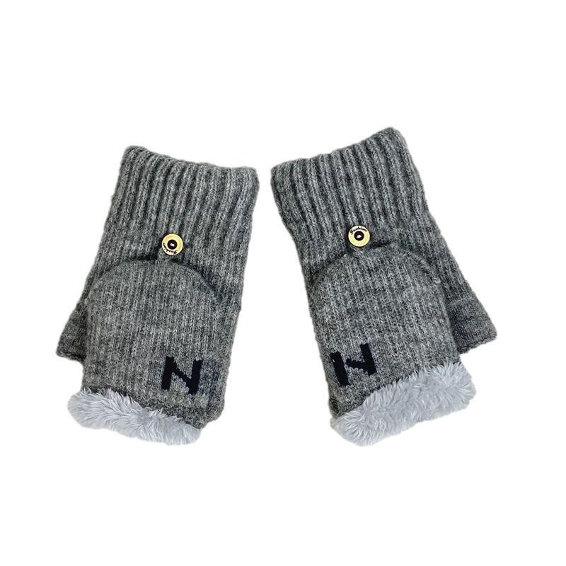 Gloves Men's Winter Half Finger Flip Student Warm Fleece Thickened Writing Fingerless Half Open Finger Cycling Cycling