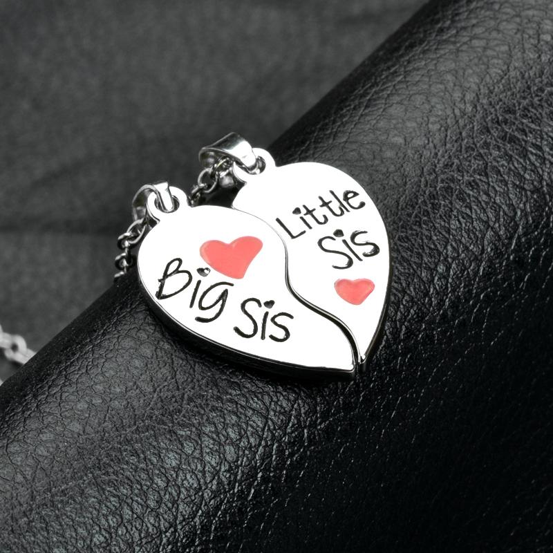 2 Stück/Set Lustiges Design für große und kleine Schwester Zerbrochenes Herz Puzzle Anhänger Halskette Familienliebe Schmuck