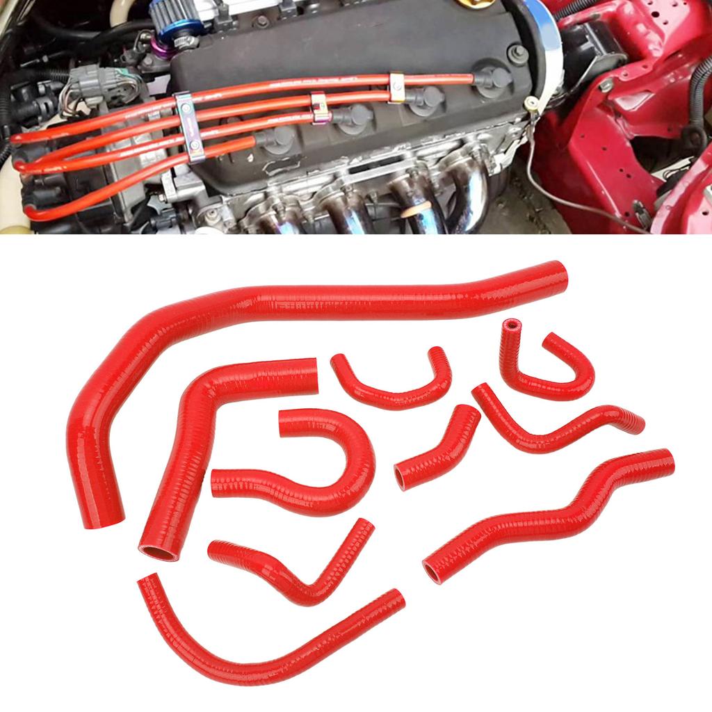 Silicone Radiator Hose Kit Radiator Tubing Water Coolant Heater Hose Tube Set For CR‑X 1988 to 1991 Red