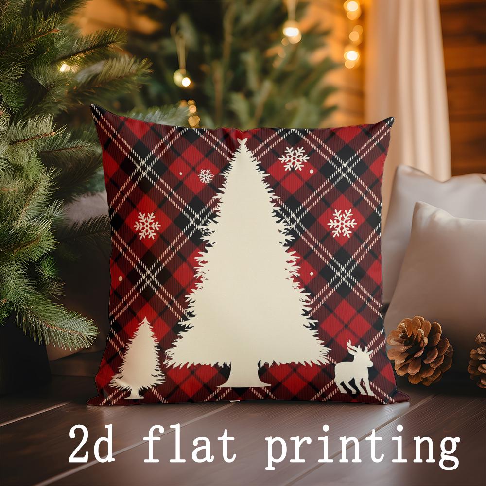 Weihnachts-Plaid-Kissenbezüge mit Hirsch- und Schneeflockenmuster Kissenbezug Geeignet für Sofa Schlafzimmer Auto Kissenbezug