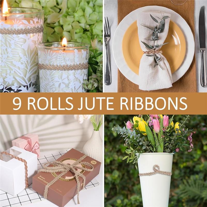 Gift Ribbon Boho Hessian Ribbon Vintage Craft Ribbon 9 Rolls Natural Ribbon For DIY Gifts For Christmas Wedding Package