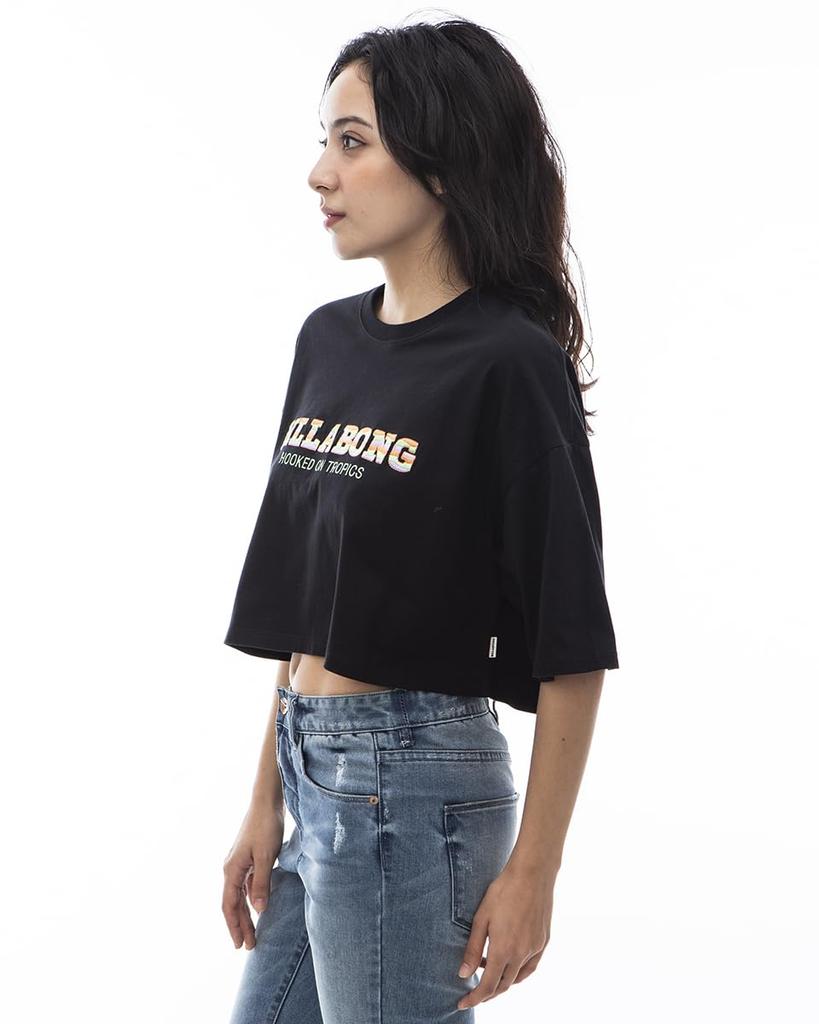 Billabong Modern EMB Logo Short Cropped Tee, Women's, Black