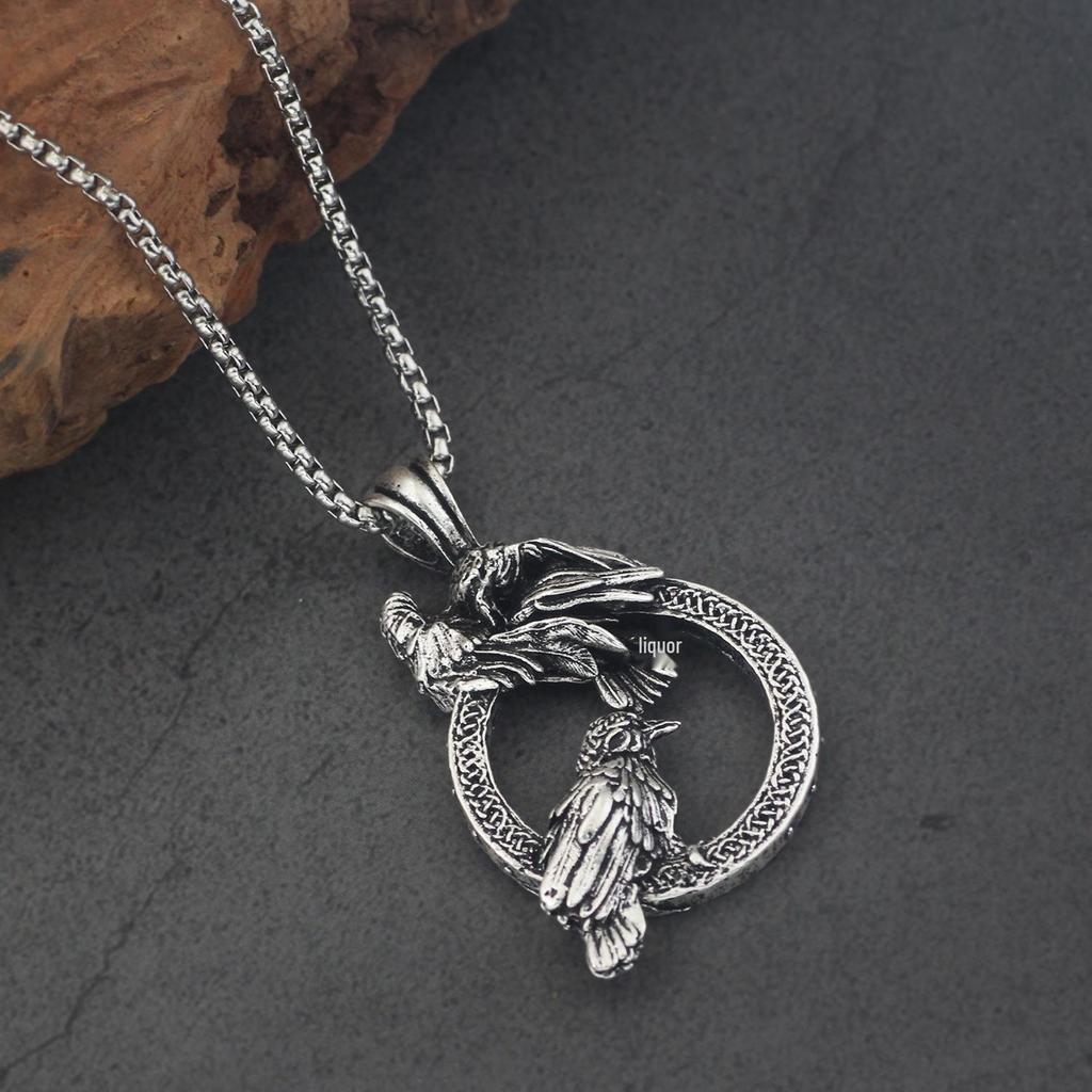 Retro Krähenanhänger Halskette: Herren-Kette aus Edelstahl mit Tieranhänger - Hip-Hop Schmuck