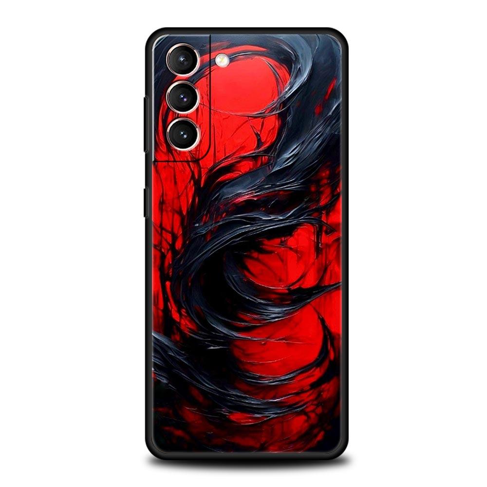 Black Red Ripple Art Phone Case for Samsung Galaxy S26 S25 S24 S23 S22 S20 S21 FE Ultra S25 Edge Plus 5G Soft TPU Cover Fundas