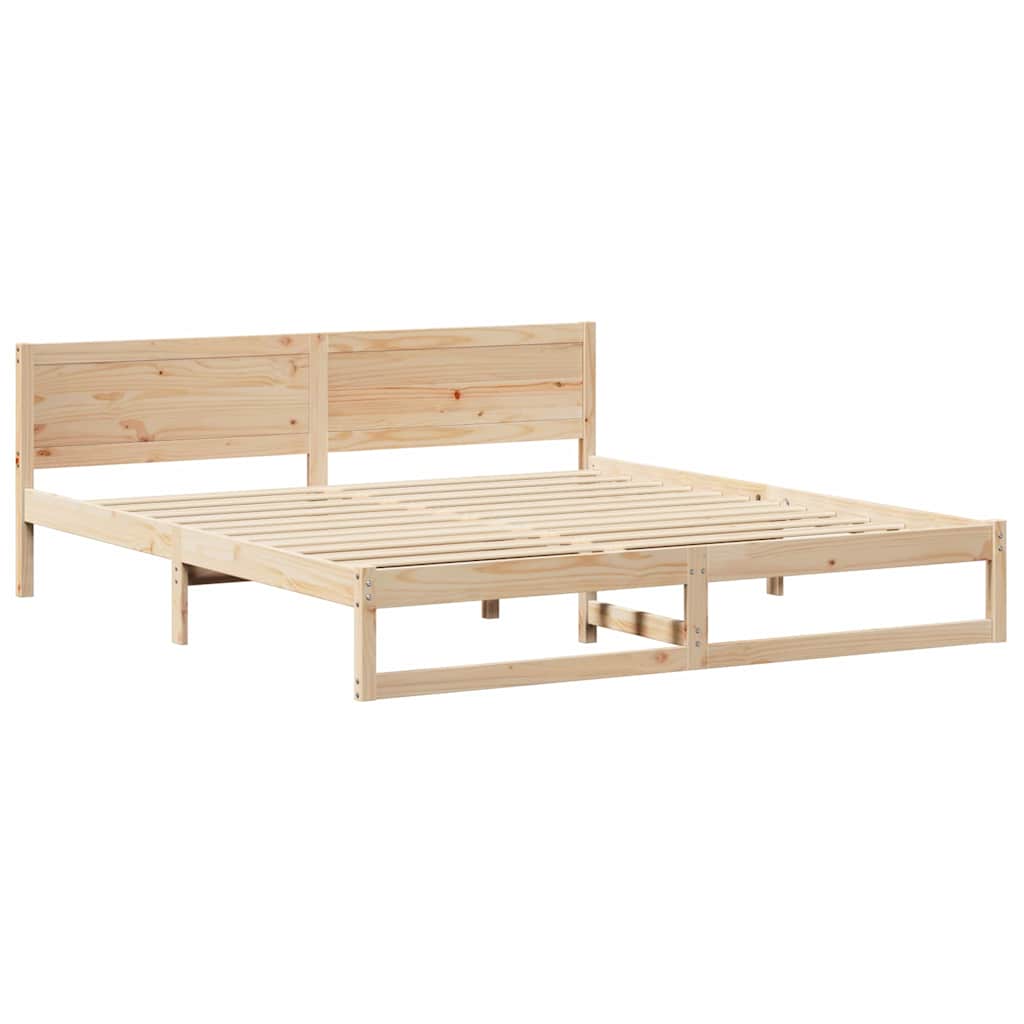 Natural Wooden Bed Frame with Headboard 180 X 200 Cm Solid Pine Wood