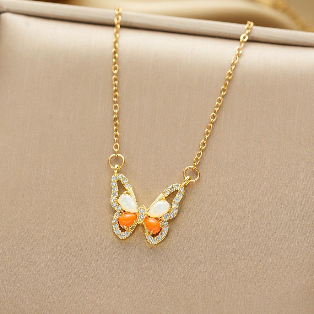 Titanium Steel Zircon Butterfly Pendant Necklace - Simple & Versatile Clavicle Accessory