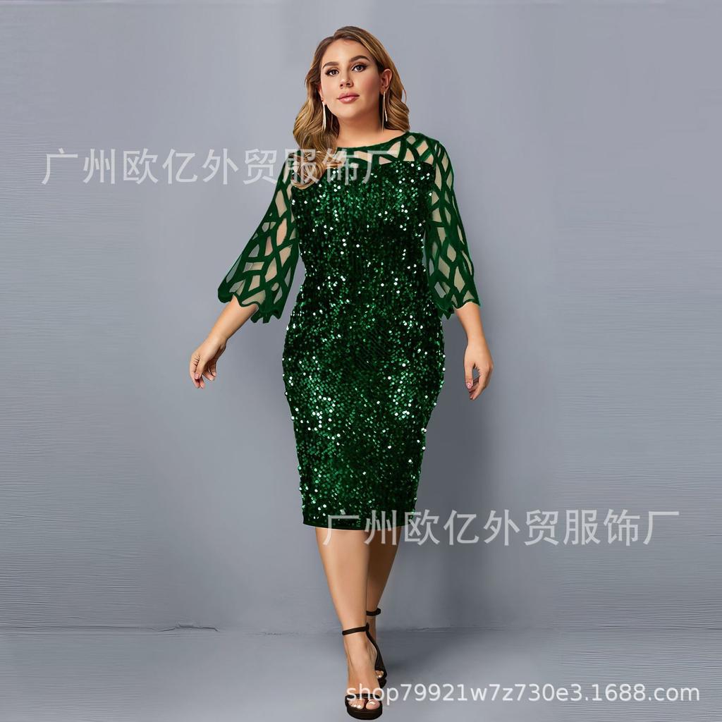 Hot Style Personalized Sequin Design Plus Size Women's Dress 10 Colors 7 Sizes