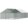 Large Metal Chicken Coop, 3 X 8 X 2 M, Walk-in Chicken Runs with Waterproof Cover, Spire Roof Hen House Enclosure with Lock, Outdoor Duck Rabbit Cage