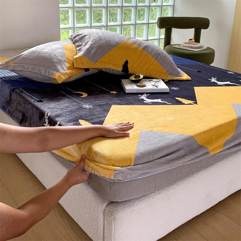 New A-class Milk Fleece Bed Sheet Thickened Warm Mink Fleece Mattress Cover Fully Wrapped