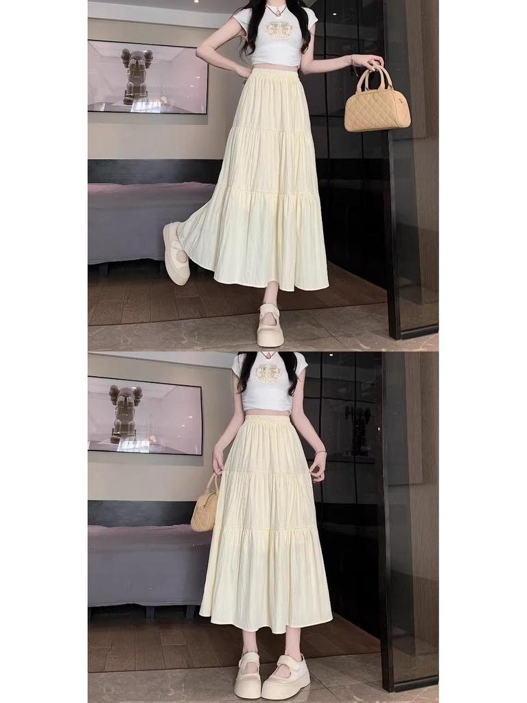 2024 Iridescent White A-line High-Waisted Gauze Midi Skirt - Fairy Summer