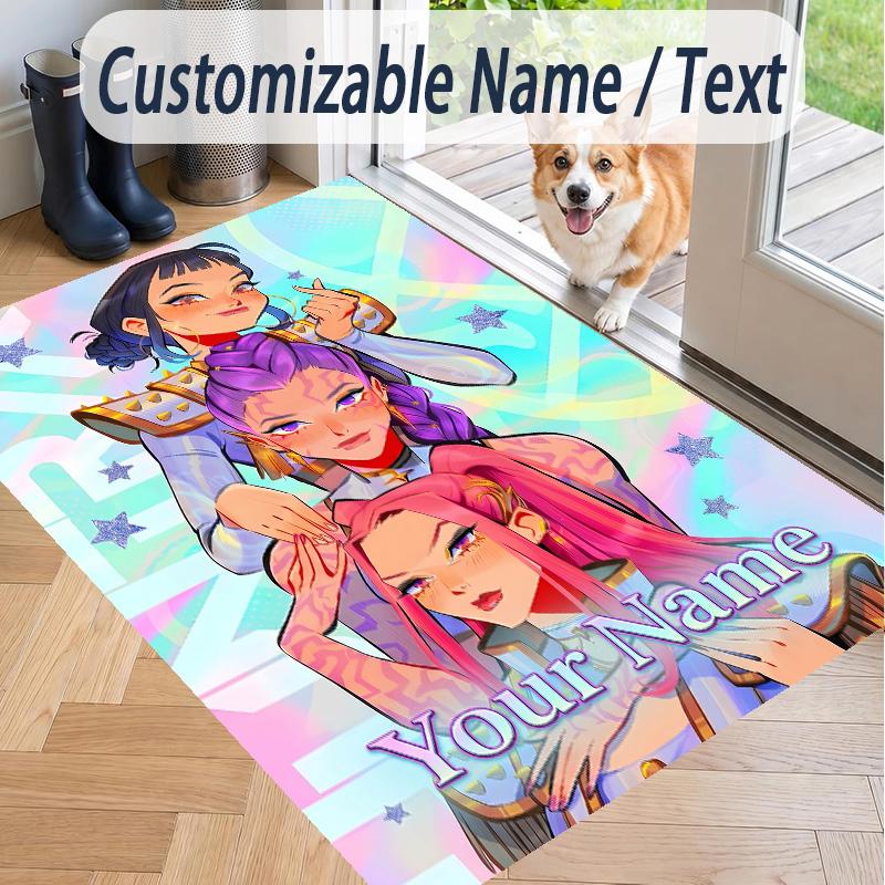 Custom Text Printed Rug Kpop Demon Hunters Non Slip Floor Carpet For Home Room Decor