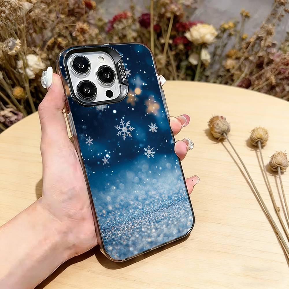 Beautiful Snowflak Phone Case For iPhone 17,16,15,14,13,12,11 Plus,Pro Max,XS,Colored Silver Plated Inside Cover