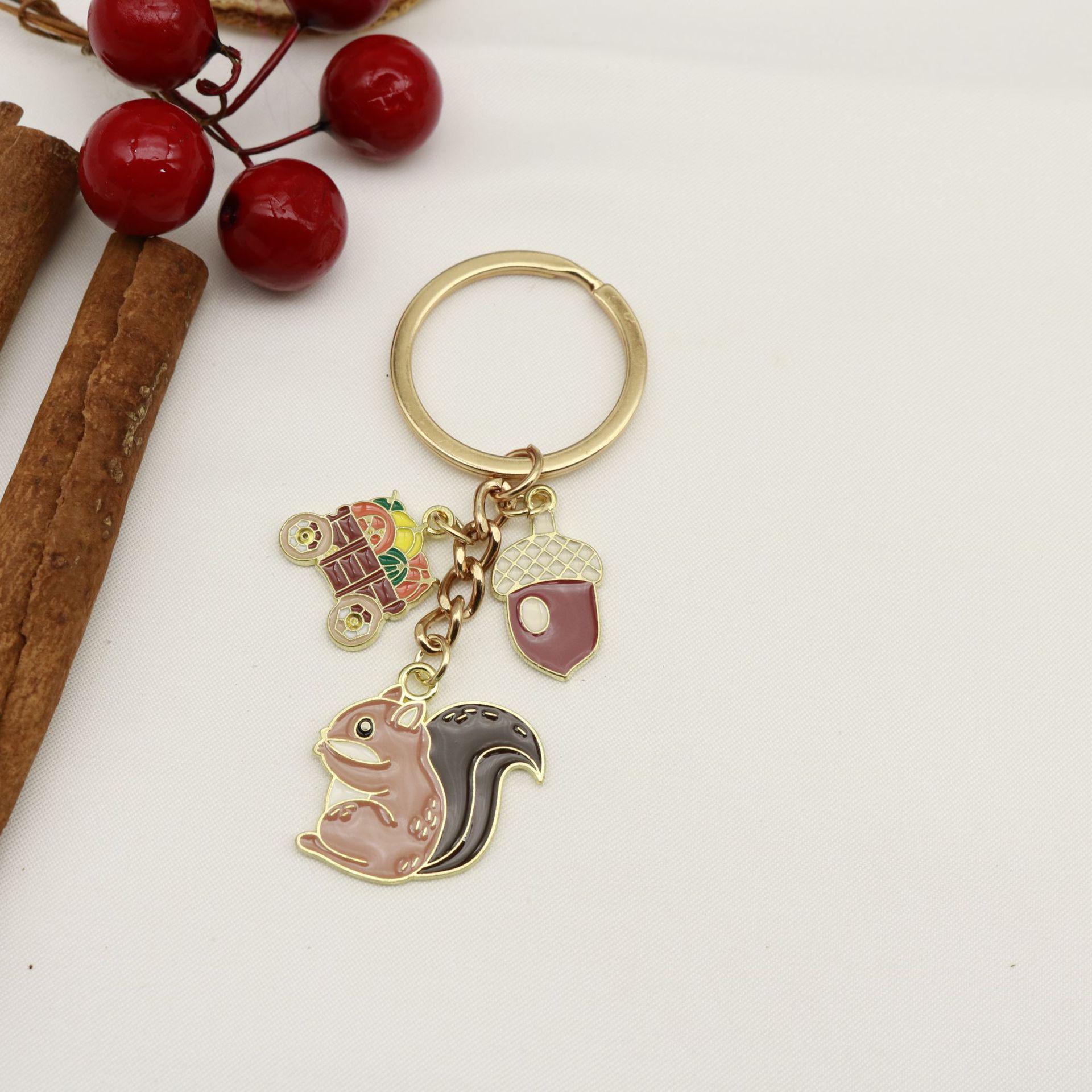 Autumn Thanksgiving Pine Cone Squirrel Keychain Ornament