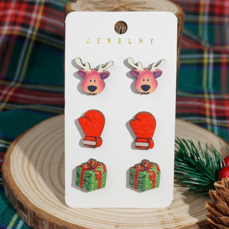 Christmas stud earrings new elk windmill old man snowman gloves earrings set combination earrings women
