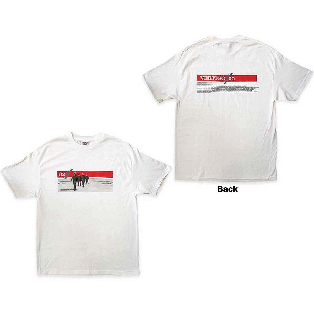 U2 Unisex T-Shirt: Vertigo 2005 Band Photo (Back Print & Ex-Tour) (X-Large) S