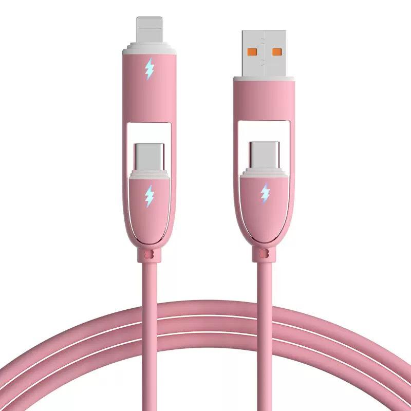 4-in-1 100W Silicone Charging Cable for Apple & Huawei - Type-C Fast Data & Flash Charge