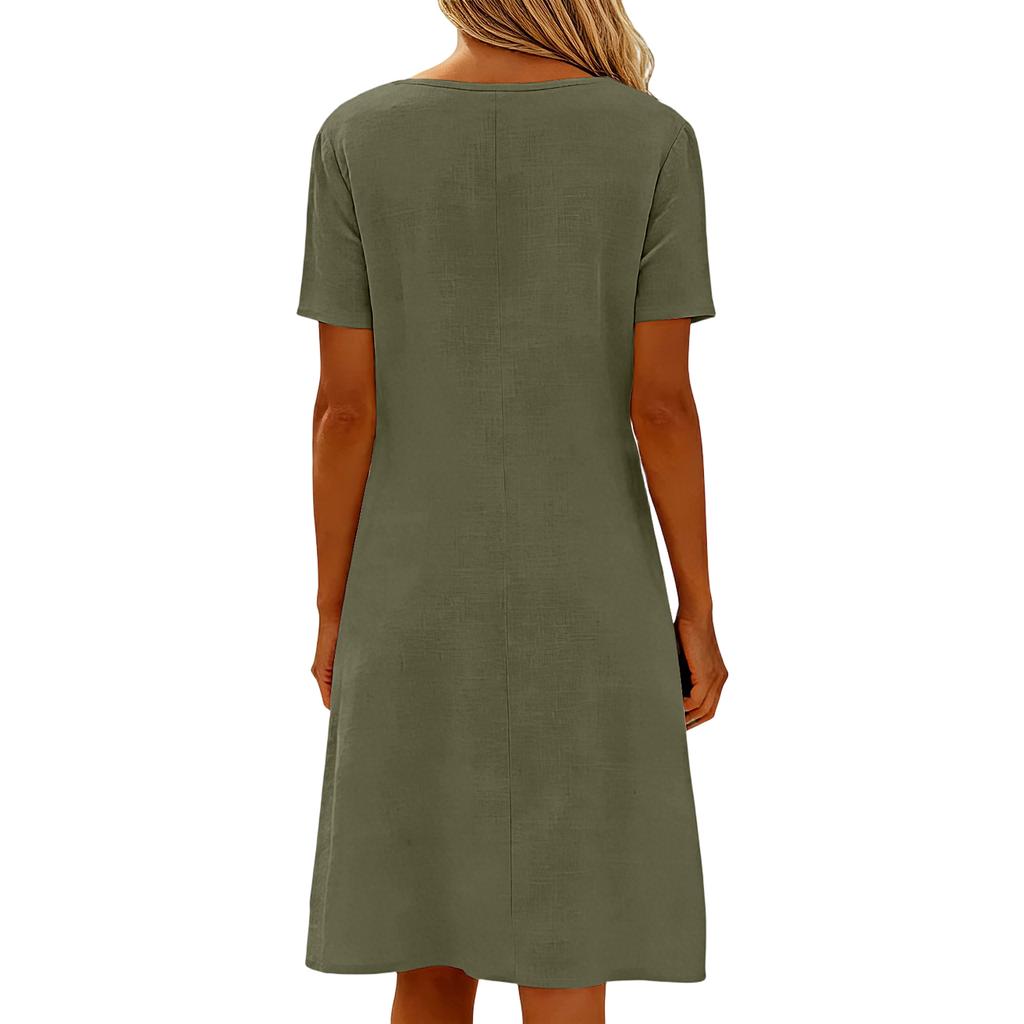 Women's  Color Casual Fashion Short Sleeved V-neck Dress