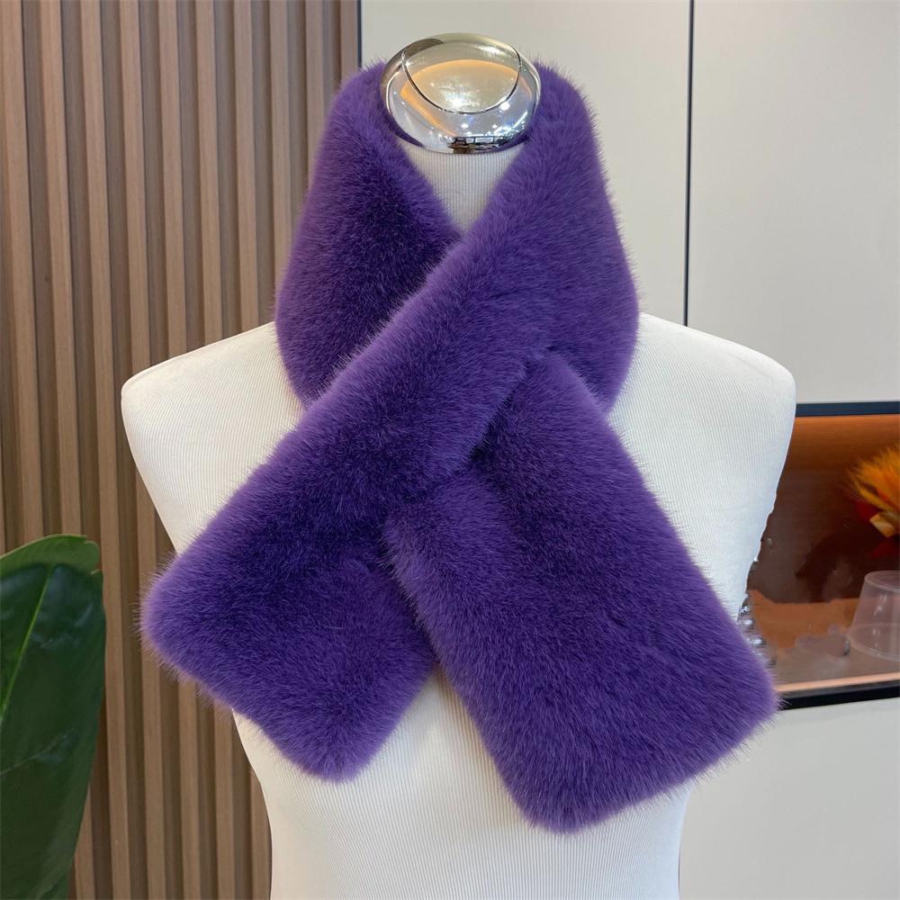 Women Winter Warm Thicken Cross Collar Scarf Solid Color Faux Rabbit Fur Cold Proof Scarves Fashion Soft Furry Neck Warmer
