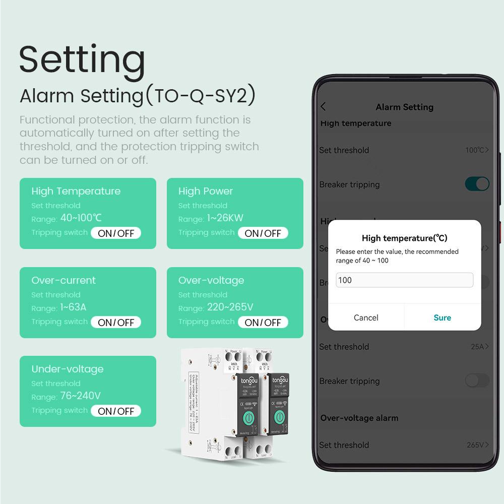Interruttore Magnetotermico Intelligente TONGOU Tuya ZigBee con Misurazione 1P 63A Supporto Guida DIN 3 Modalità di Temporizzazione Multiple Sicurezza
