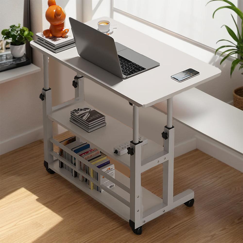 Mesa de Laptop Móvel Ajustável para Ficar em Pé, Mesa de Cabeceira para Laptop com Rodas, Mesa de Madeira para Laptop, Prateleira de Armazenamento para Escritório em Casa