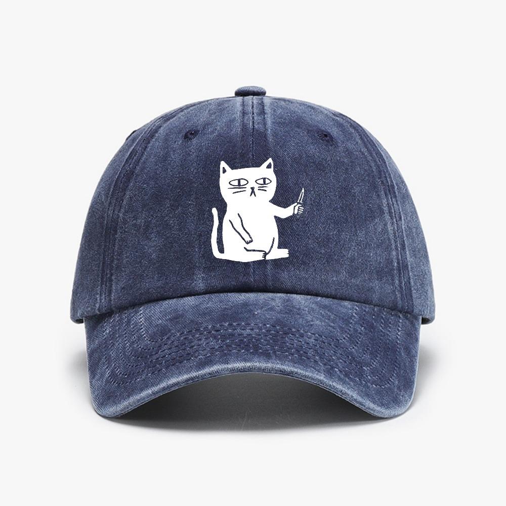 

Lovely Cartoon Cat Baseball cap Vintage Washed Soft top denim hat Unisex Women adjustable hip hop hats Adjustable