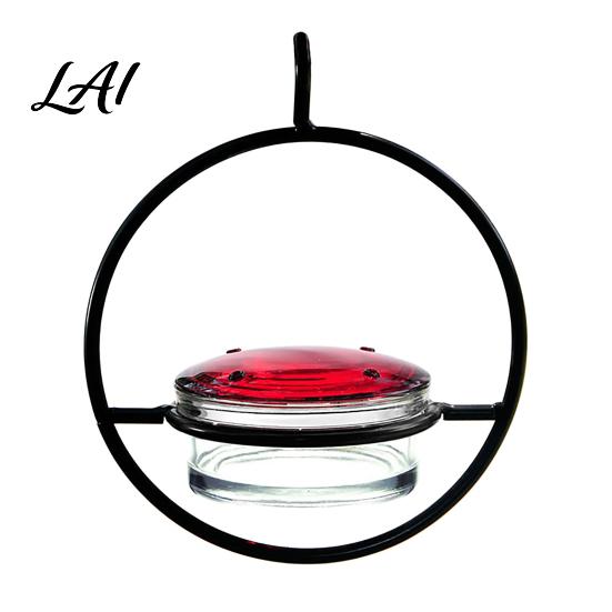Backyard Bird Watching Supplies Metal Hanging Hummingbird Feeders for Outdoors Feeder with Red Glass Durable Iron Bath Bowl & Perch Decorative