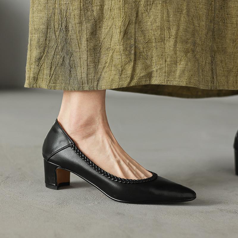Fashion 2025 New Spring/autumn Genuine Leather Women Shoes Pointed Toe Ladies Shoes Fashion Concise Shoes Mid Heels Women Pumps
