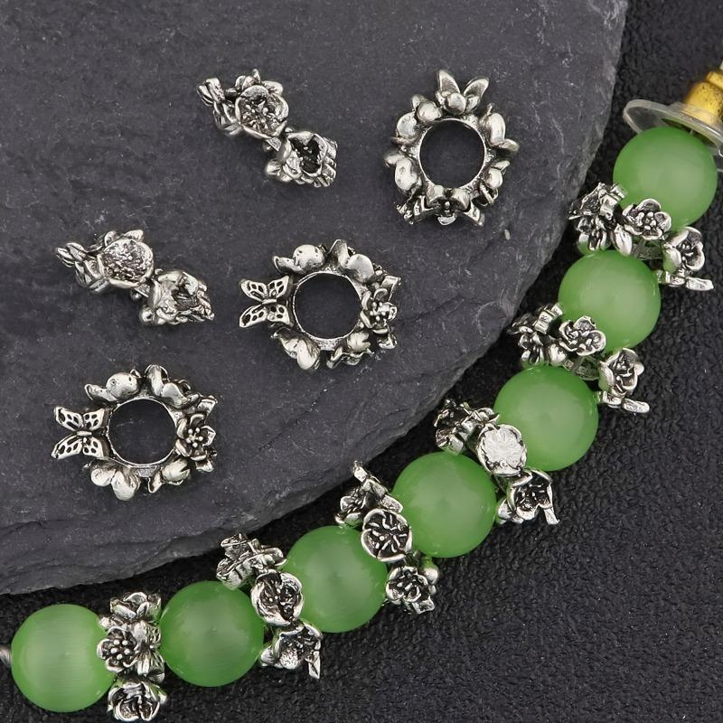 Argento Antico Motivo a Rosa con Perline Accessori per Perline Fai da Te con Cordino per Perline a Mano Perline Sfuse