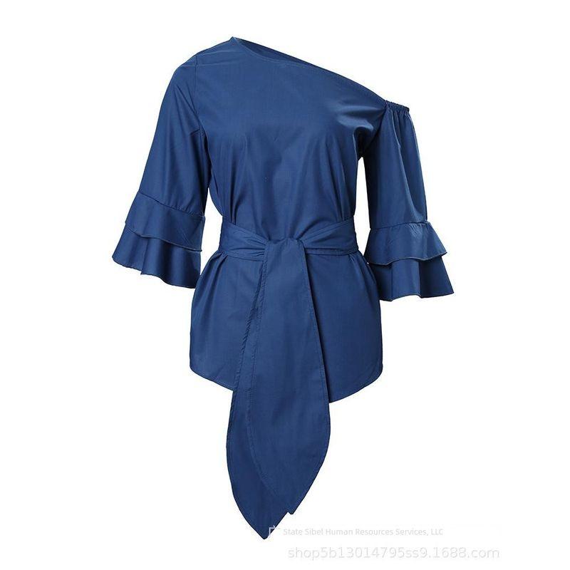 Blue Shirts Strapless Waist Binding Fashion Top Blue Shirt