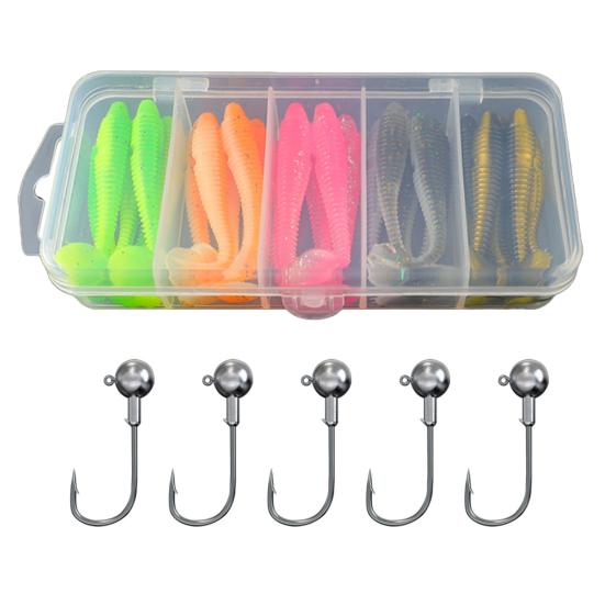 

31Pcs/Box 5.5/6.5/7.5CM Soft Fishing Lure Kit with 5 Jig Hooks T-shaped Paddle Tail Colorful Artificial Silicone Lure Freshwater Saltwater Bass S