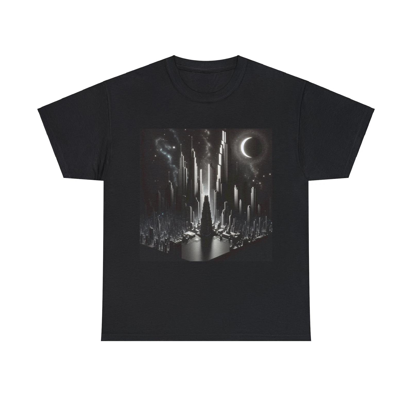 Unisex Adult T Shirt Art Deco Art Deco Futuristic Cityscape Poster Moon Lit City 2XL