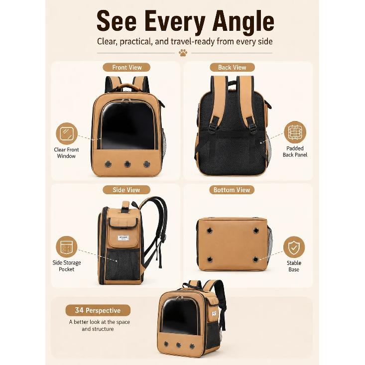 Fashion Transparent Visible Pet Carrier, Portable Large Capacity Breathable Handheld & Dual‑Shoulder Bag for Cats Small Dogs