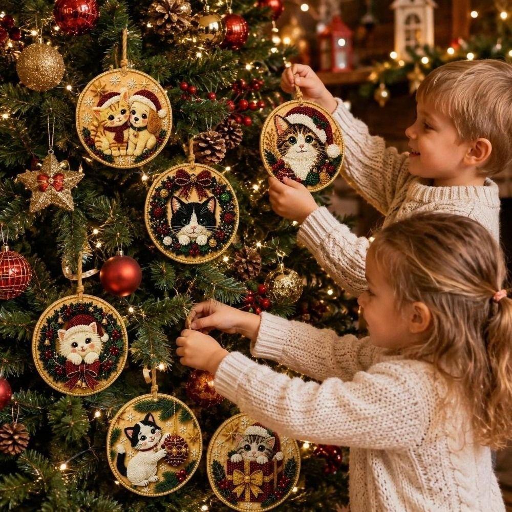 6PCS Natural Wood DIY Craft Ornament Set Christmas Theme Christmas Ornaments Tag