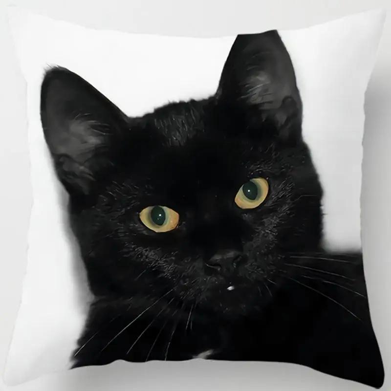 Black Cat Printed Square Pillowcase Home Furnishing Car Sofa Cushion Cover