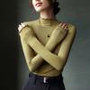 Women's Fall and Winter Inner Half High Neck Wooden Ear Trim Long Sleeve Top