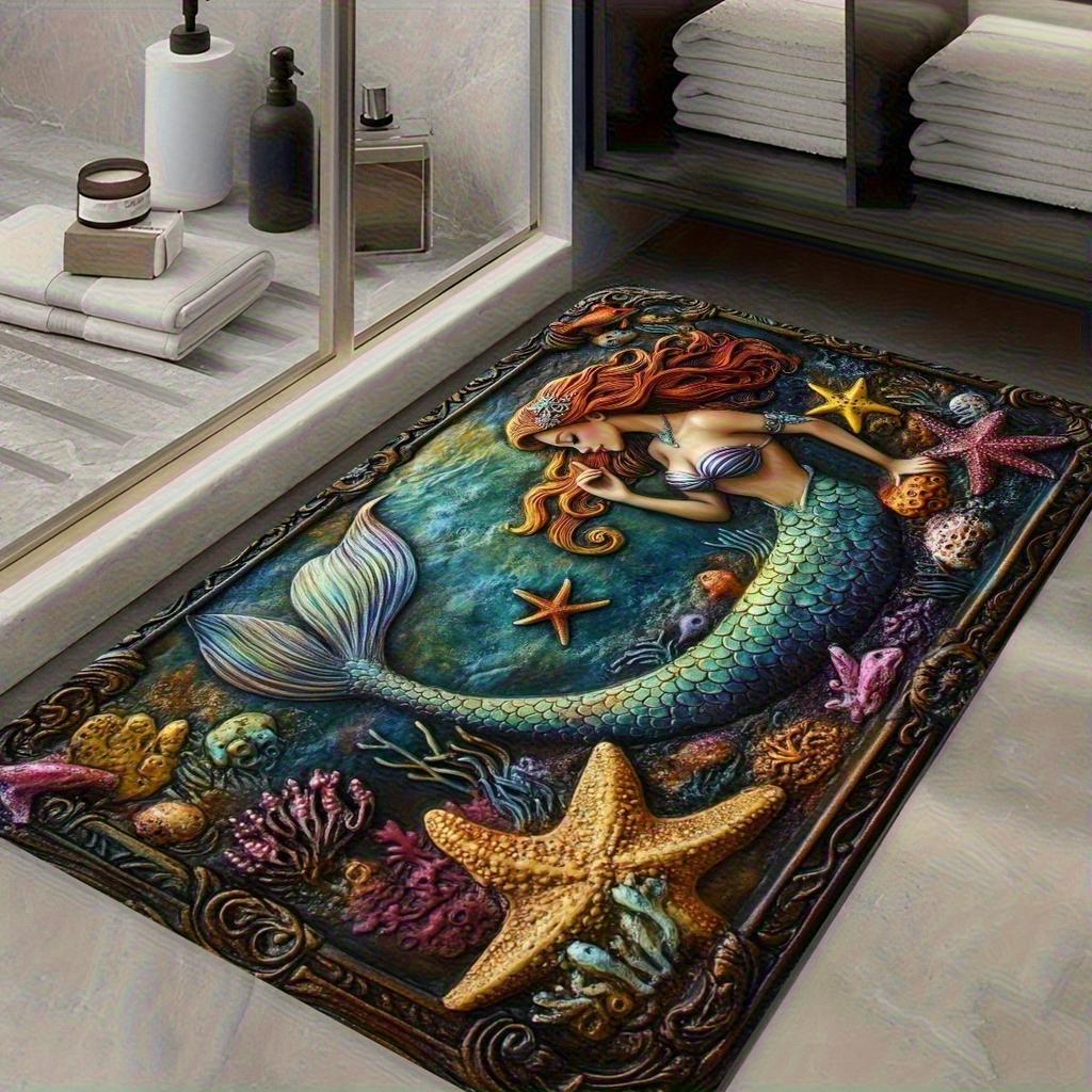 Elegant Mermaid Bathroom Mat – Super Absorbent Non-Slip Quick-Dry Rug for Bath, Kitchen & Underwater-Themed Home Decor