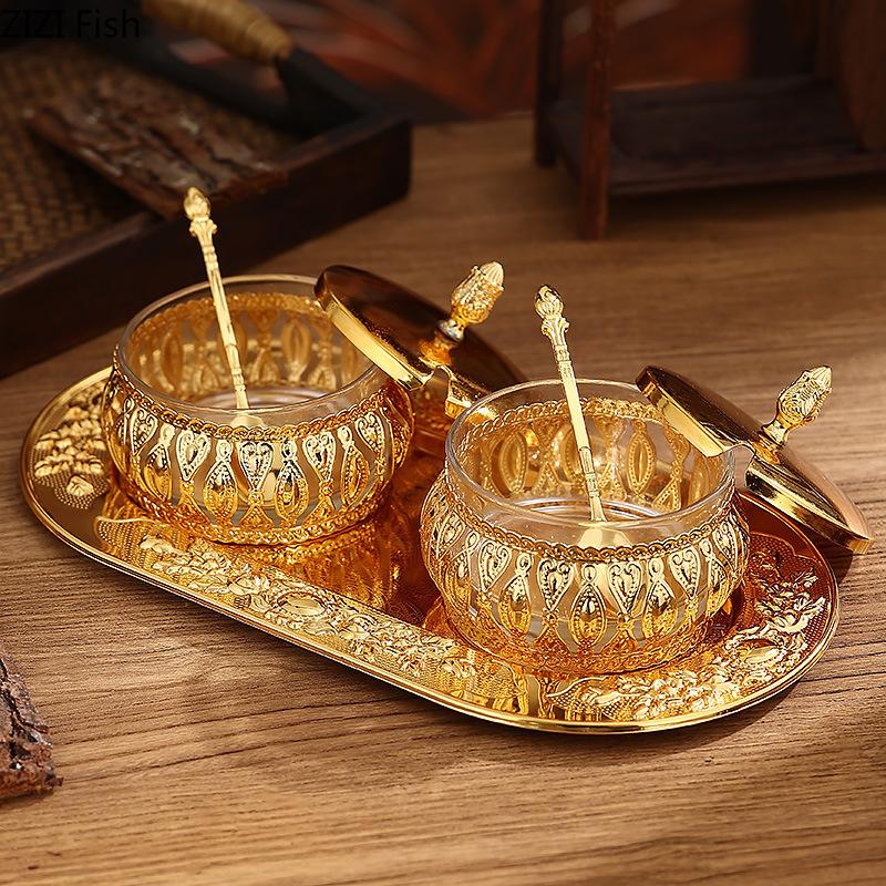 Barattolo per Condimenti in Metallo e Vetro Stile Europeo Creativo Barattolo per Conservare Condimenti da Cucina Set di Barattoli per Spezie Domestici Strumenti Creativi per Condimenti