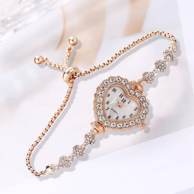 Orologio da Donna Piccolo con Strass, Quadrante Piccolo Stile College, Orologio Bracciale in Acciaio con Diamanti a Forma di Cuore, Orologio alla Moda