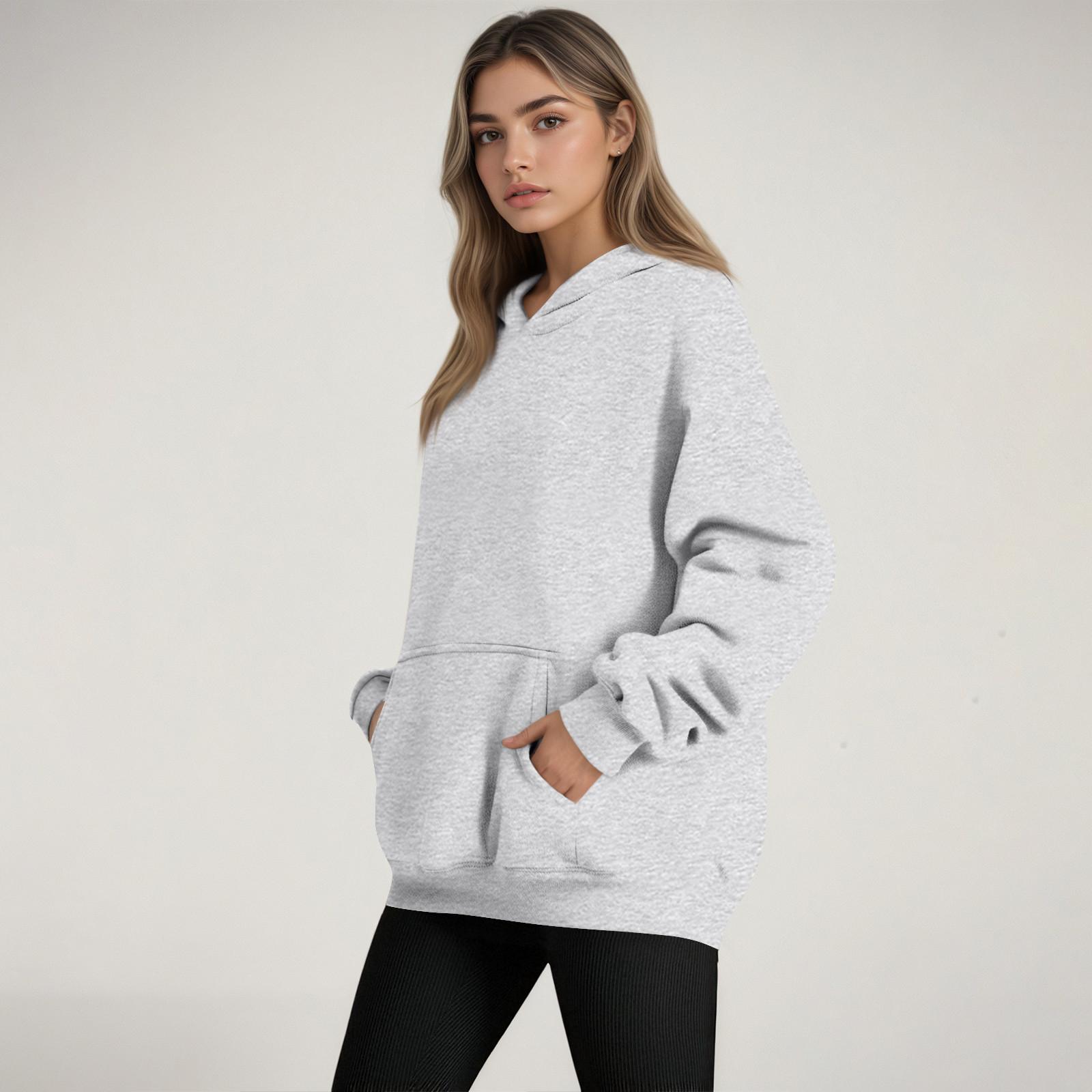 

Женская мода Женский легкий пуловер с длинным рукавом и карманами Худи M