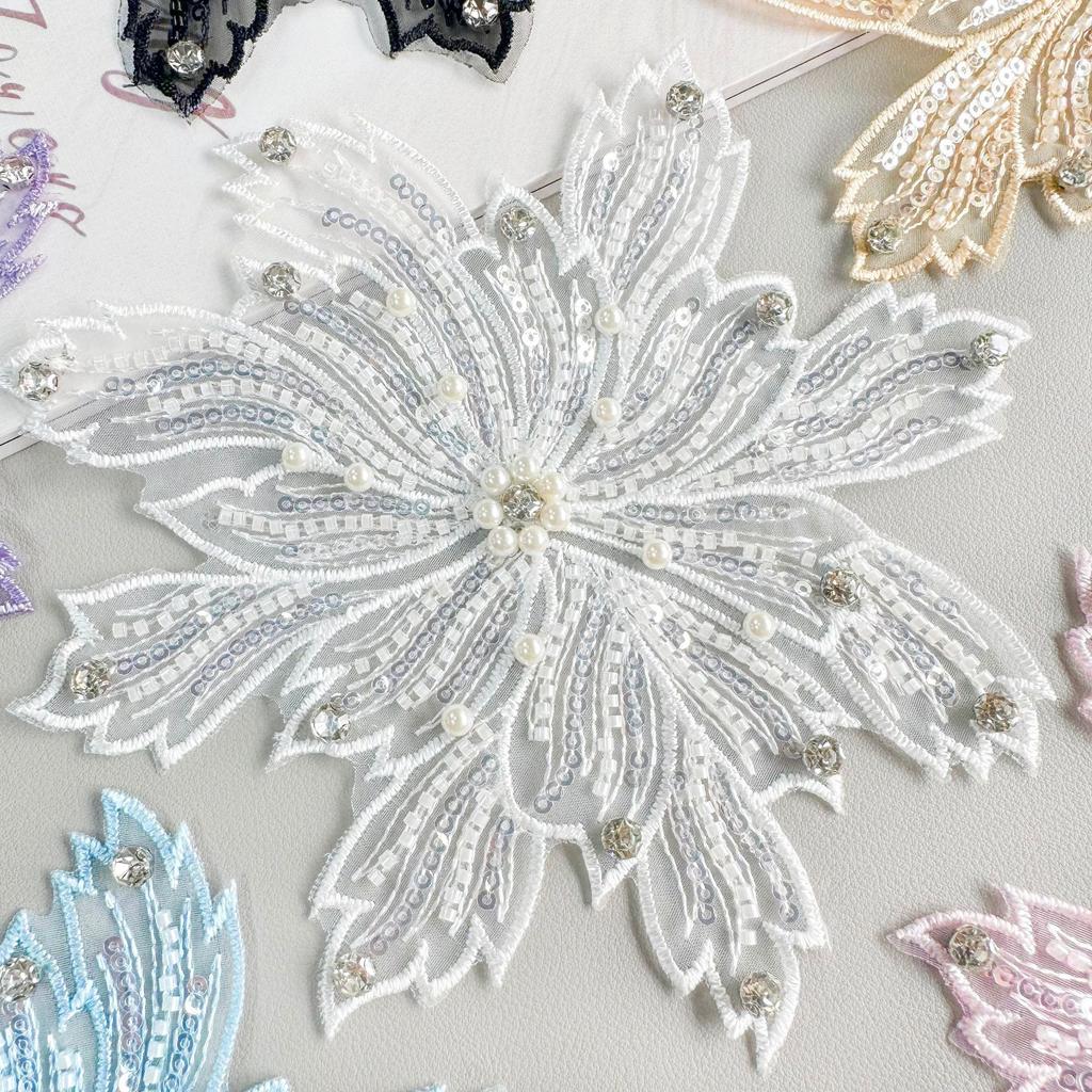 Color Heavy Industry Beads Organza Sequins Flower Clothing Dress Dress Top Luggage Decoration Cloth Sticker Accessories