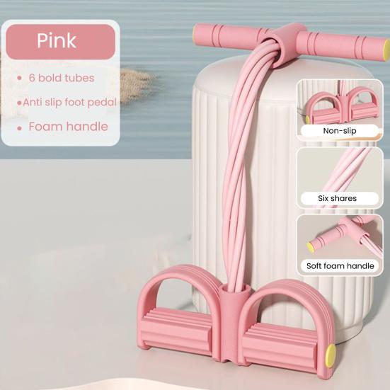 4/6-Tube Pedal Ankle Puller Resistance Band with Handle TPE Elastic Yoga Sit-up Pull Rope Men Women Pedal Tensioner Exerciser Workout Equipment