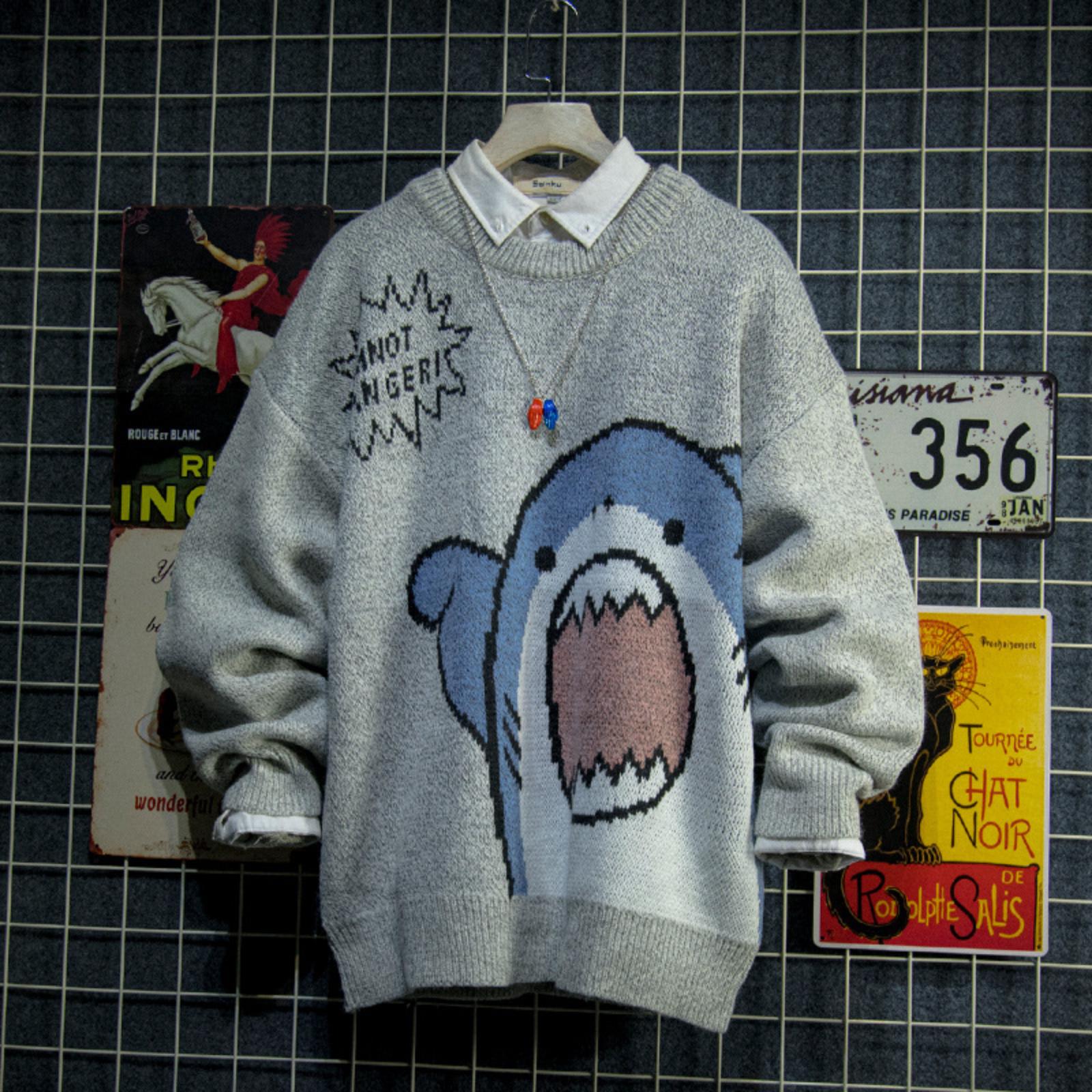 

/Зимний Японский- Мультяшный Принт Шея Парный Джемпер Мужская Мода Свободного кроя Корейский- Трикотаж Гонконгский -вдохновленный Инстаграм-достойный L