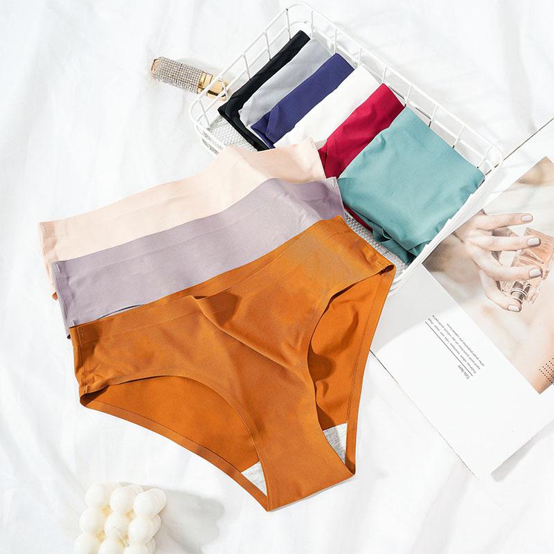 Women Ice Silk Solid Seamless Underwear Pantie Color Soft Comfortable Briefs Lingerie Women Underwear Briefs