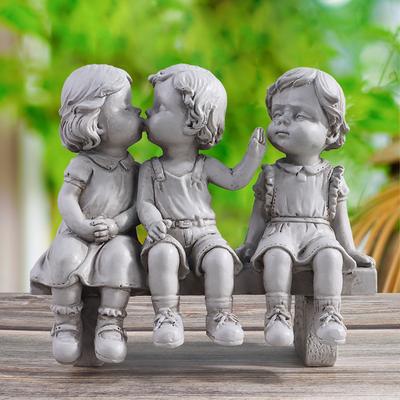 Three Kids On a Chair Sculpture, Creative Resin Artwork, Home Garden and Courtyard Decoration